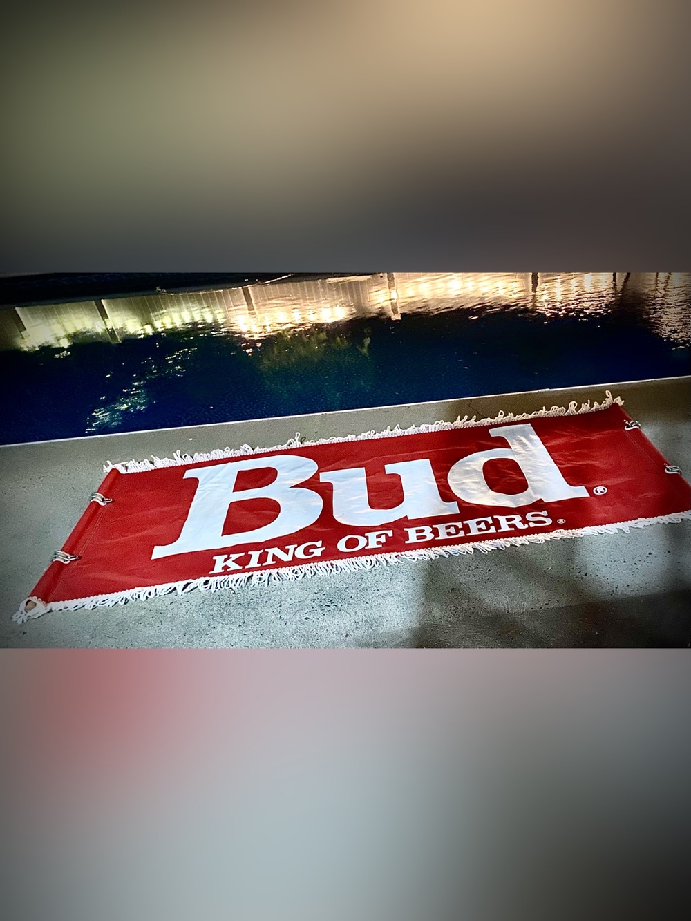 Vintage Budweiser "King of Beers" Red Hammock with Wooden Poles